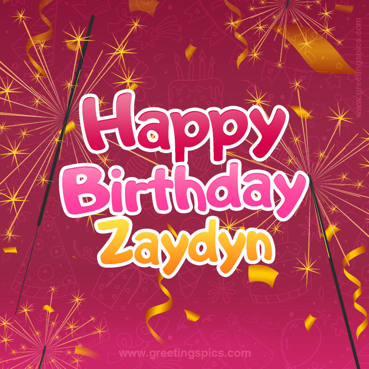 Happy Birthday Zaydyn Image with sparklers (square shape image)