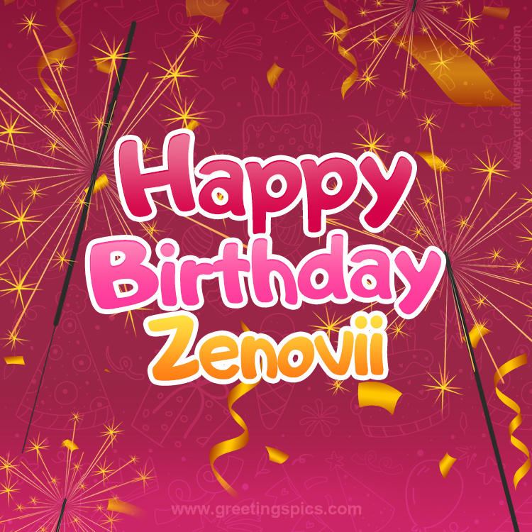 Happy Birthday Zenovii Image with sparklers (square shape image)