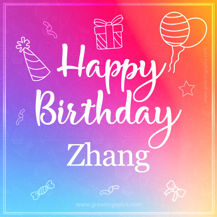 Colorful Happy Birthday Card For Zhang (square shape image)