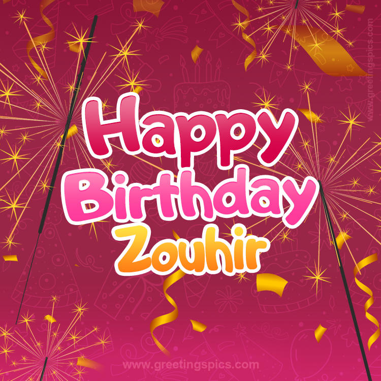 Happy Birthday Zouhir Image with sparklers (square shape image)