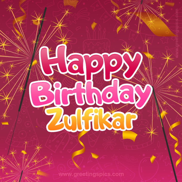 Happy Birthday Zulfikar Image with sparklers (square shape image)