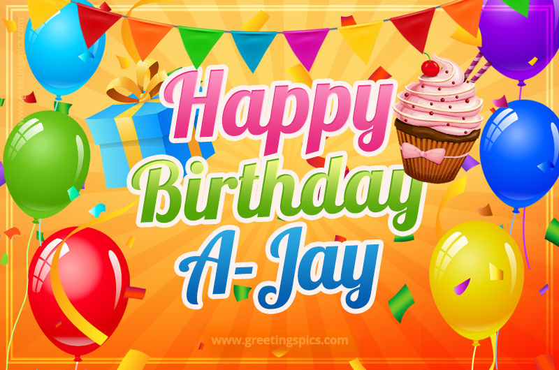 Happy Birthday A-Jay eCard with gift box and cupcake