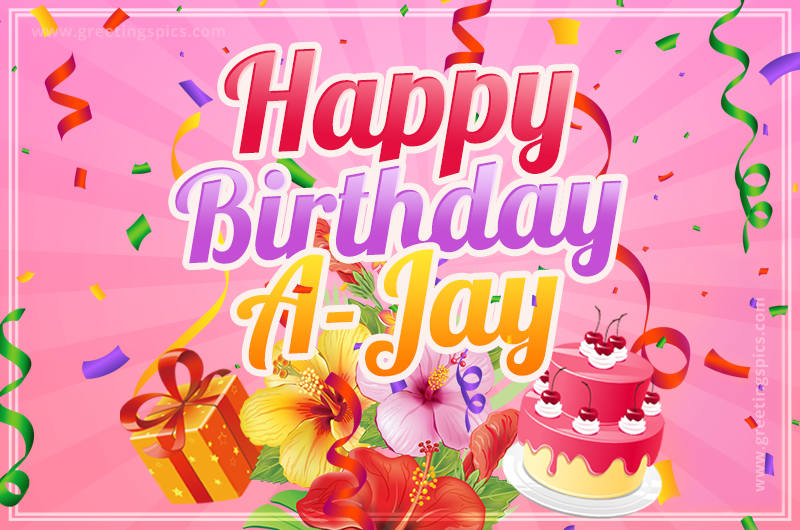 Beautiful Birthday Card for A-Jay with pink background