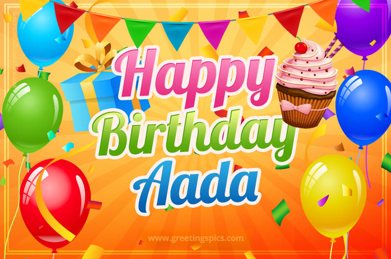 Happy Birthday Aada eCard with gift box and cupcake