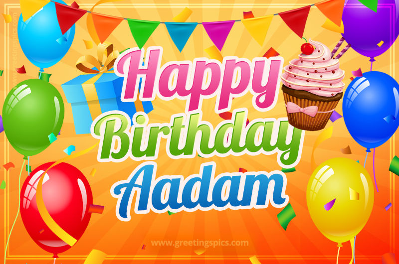 Happy Birthday Aadam eCard with gift box and cupcake