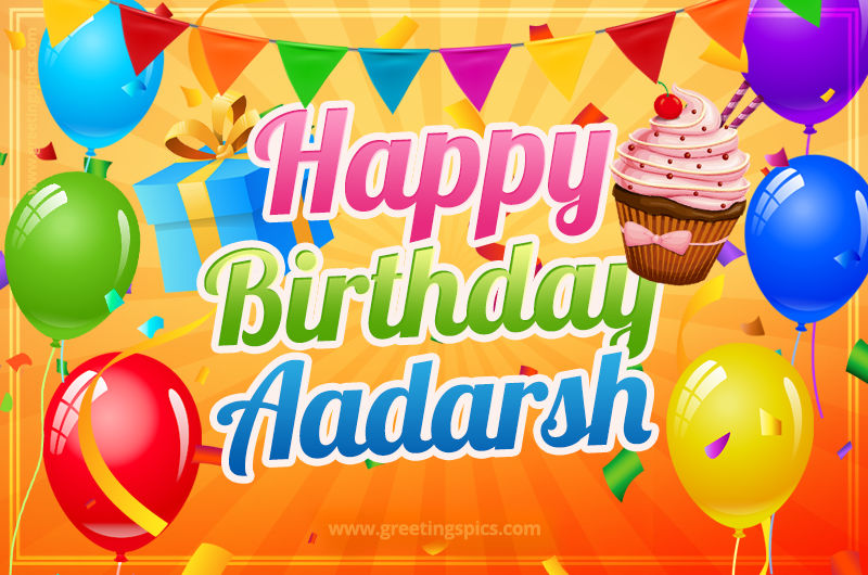 Happy Birthday Aadarsh eCard with gift box and cupcake