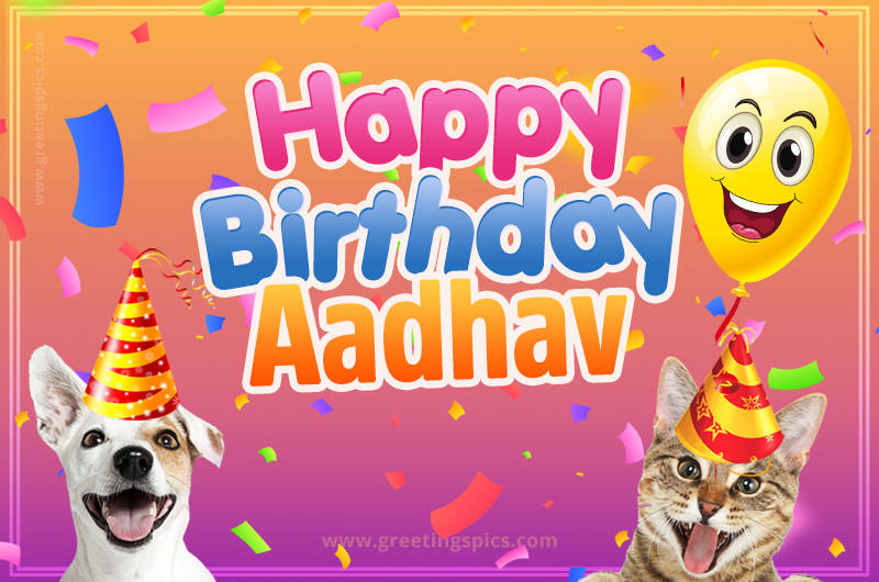 Happy Birthday Aadhav Funny Image with cat and dog