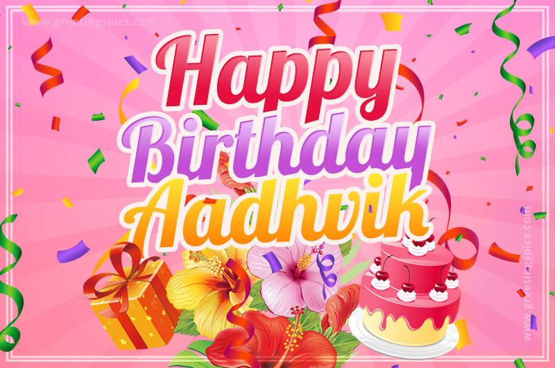 Beautiful Birthday Card for Aadhvik with pink background