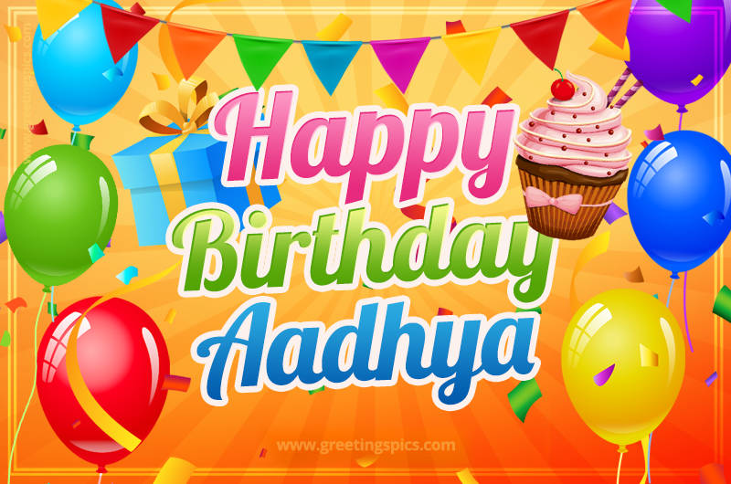 Happy Birthday Aadhya eCard with gift box and cupcake