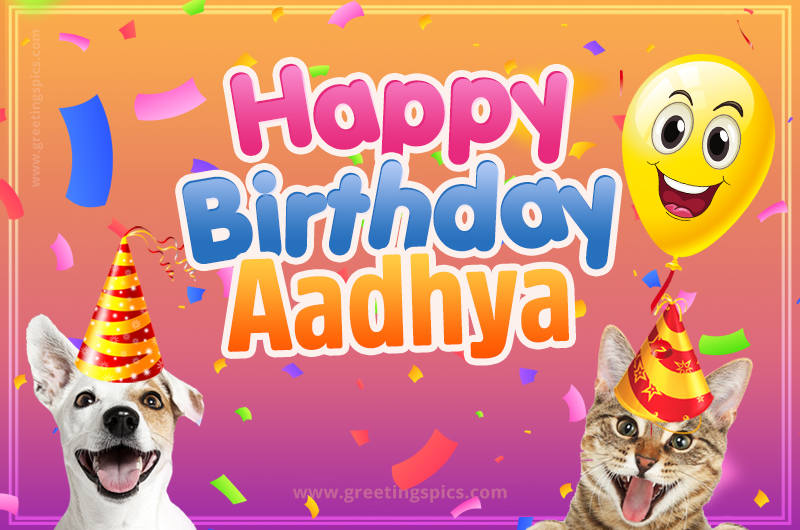 Happy Birthday Aadhya Funny Image with cat and dog