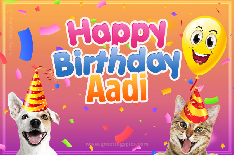 Happy Birthday Aadi Funny Image with cat and dog