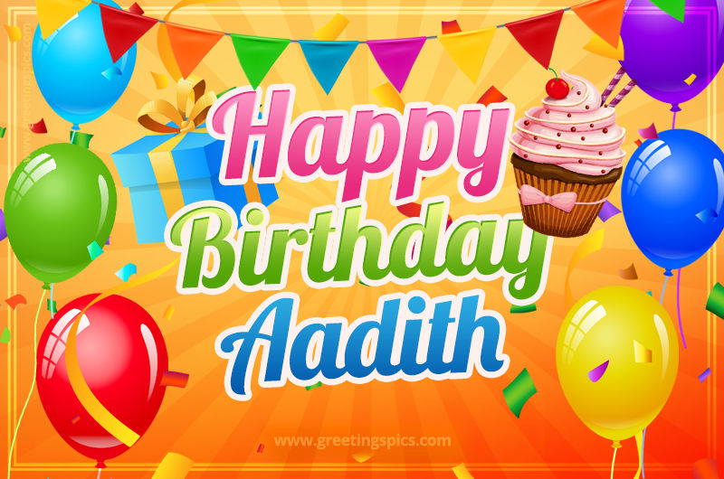 Happy Birthday Aadith eCard with gift box and cupcake