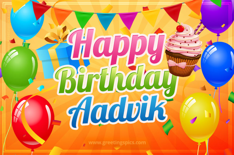 Happy Birthday Aadvik eCard with gift box and cupcake