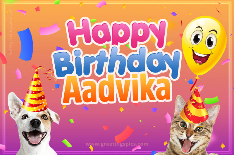 Happy Birthday Aadvika Funny Image with cat and dog