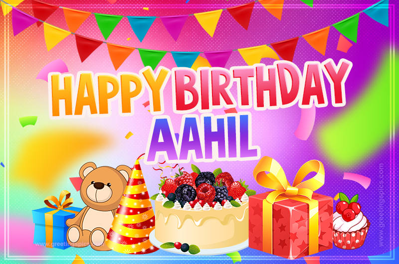 Bright card with Wishes for a Happy Birthday for Aahil