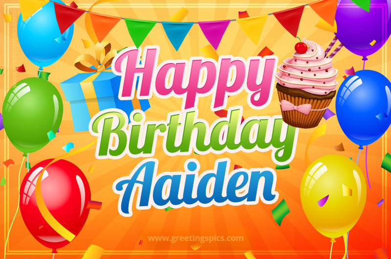 Happy Birthday Aaiden eCard with gift box and cupcake