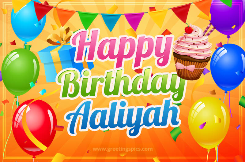 Happy Birthday Aaliyah eCard with gift box and cupcake