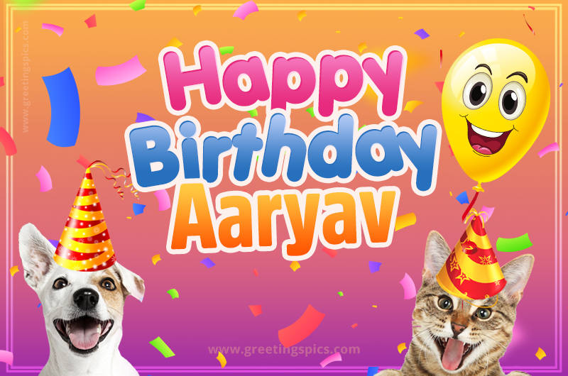 Happy Birthday Aaryav Funny Image with cat and dog