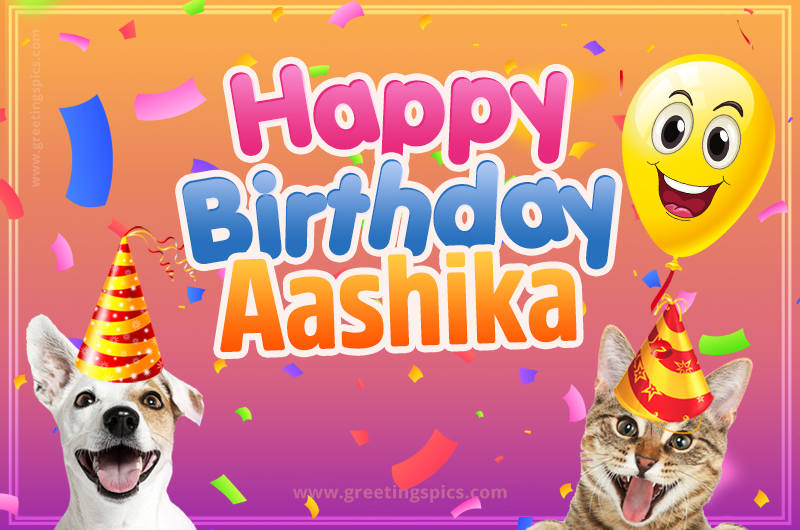 Happy Birthday Aashika Funny Image with cat and dog