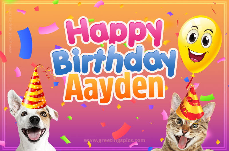 Happy Birthday Aayden Funny Image with cat and dog