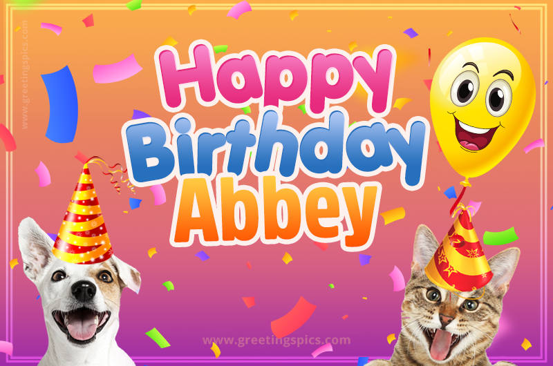 Happy Birthday Abbey Funny Image with cat and dog