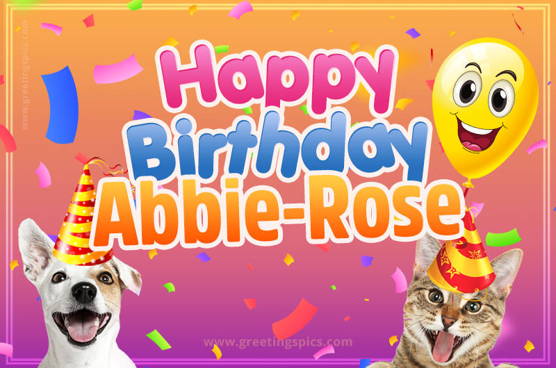 Happy Birthday Abbie-Rose Funny Image with cat and dog