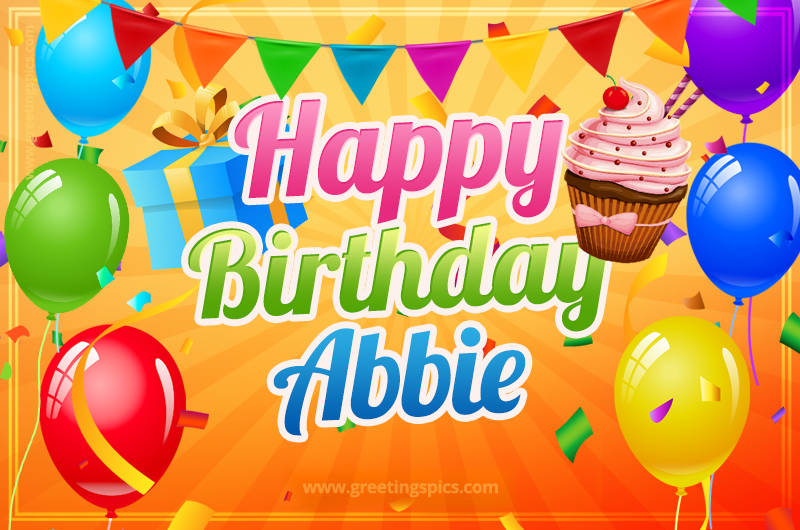 Happy Birthday Abbie eCard with gift box and cupcake