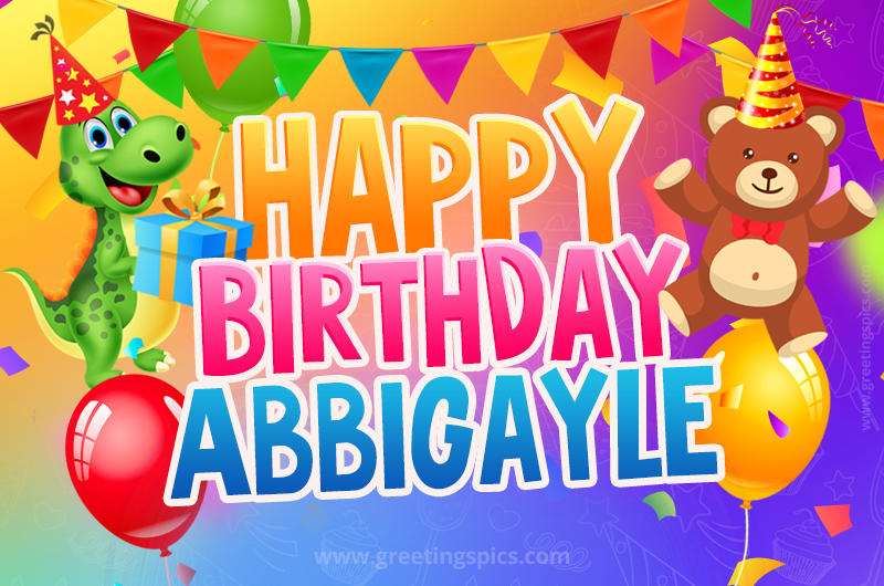 Happy Birthday Abbigayle Image for a child with cute dinosaur and bear