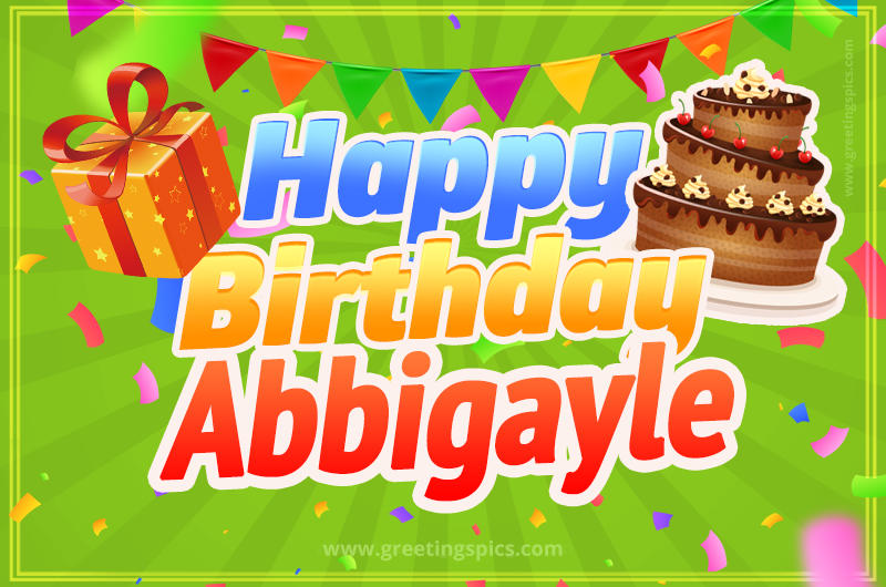 Happy Birthday Abbigayle picture with flags, chocolate cake and gift box