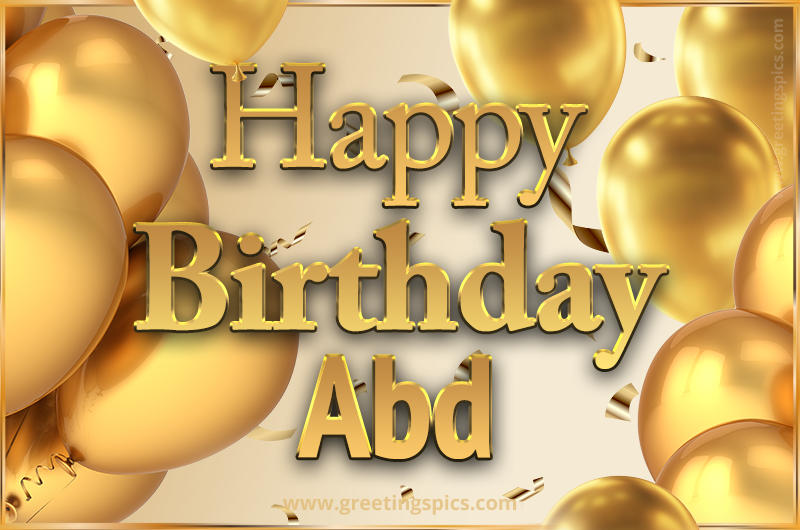 Happy Birthday Abd Card with golden confetti and balloons