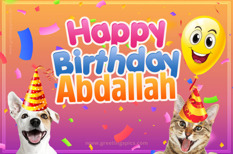 Happy Birthday Abdallah Funny Image with cat and dog