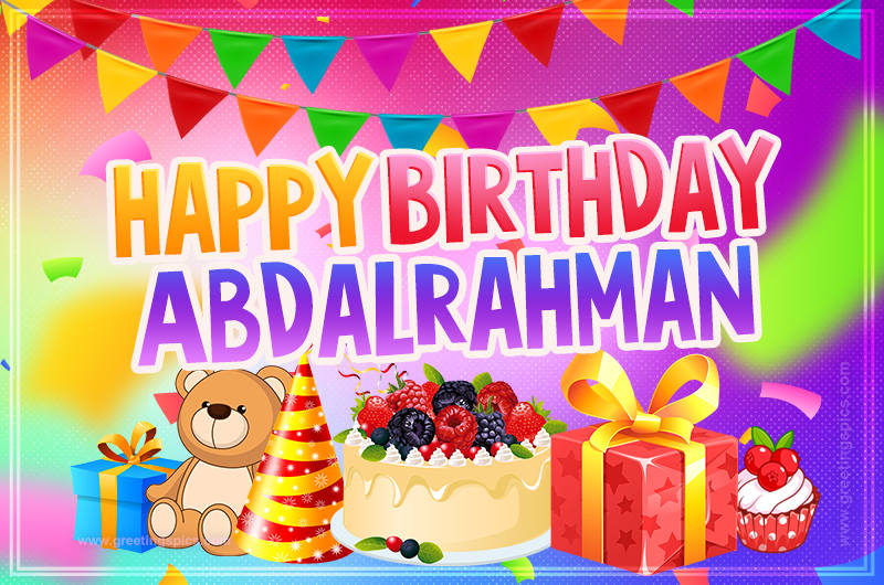 Bright card with Wishes for a Happy Birthday for Abdalrahman