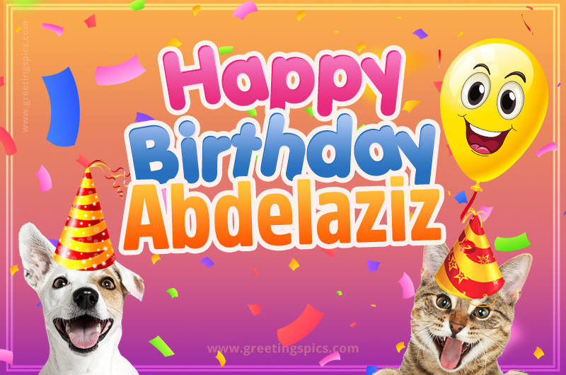 Happy Birthday Abdelaziz Funny Image with cat and dog