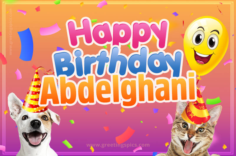 Happy Birthday Abdelghani Funny Image with cat and dog