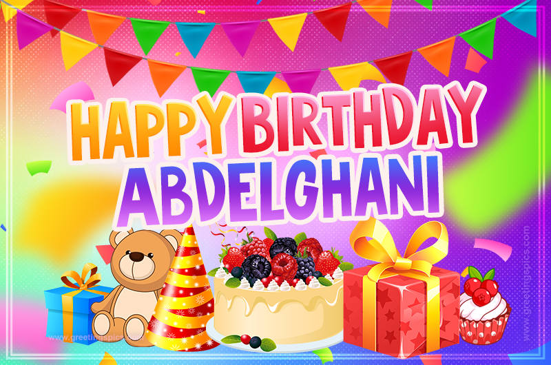 Bright card with Wishes for a Happy Birthday for Abdelghani