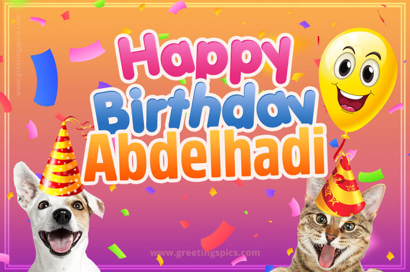 Happy Birthday Abdelhadi Funny Image with cat and dog