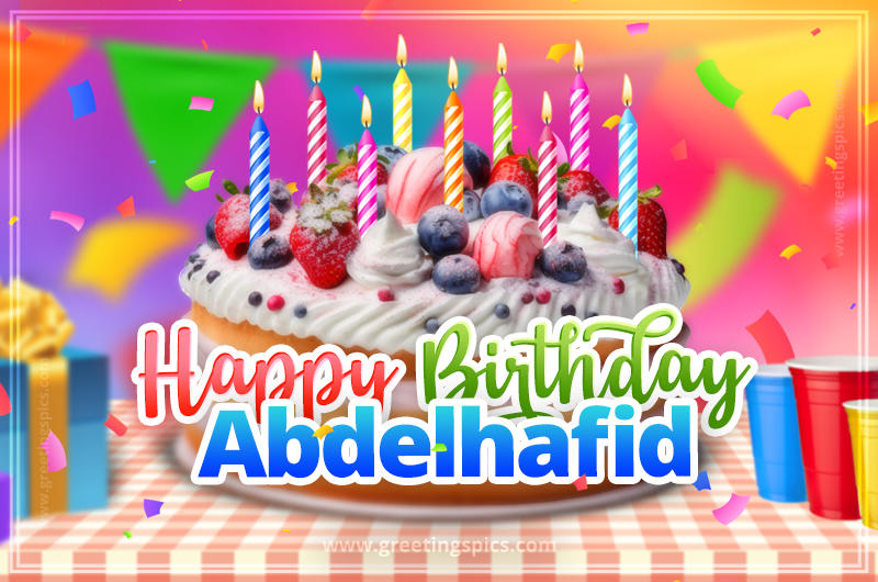 Happy Birthday Abdelhafid Colorful Image with fruit cake and candles