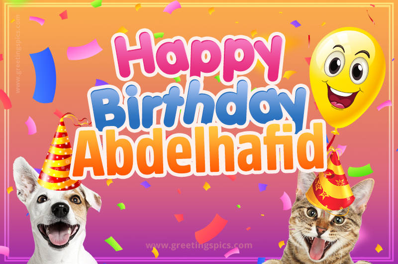 Happy Birthday Abdelhafid Funny Image with cat and dog