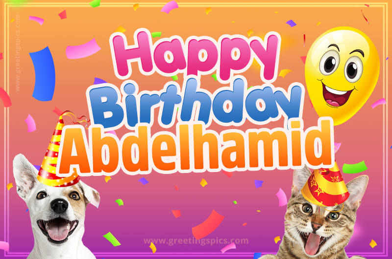 Happy Birthday Abdelhamid Funny Image with cat and dog