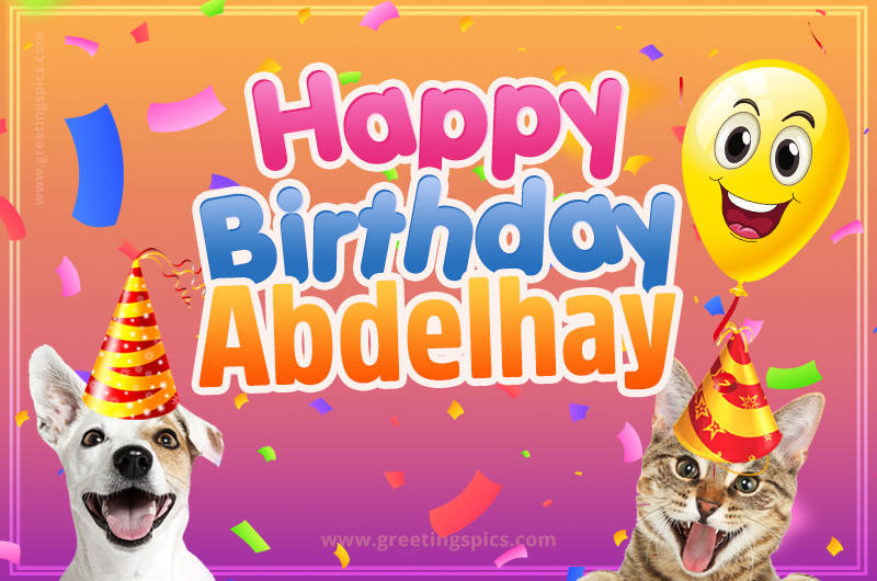 Happy Birthday Abdelhay Funny Image with cat and dog