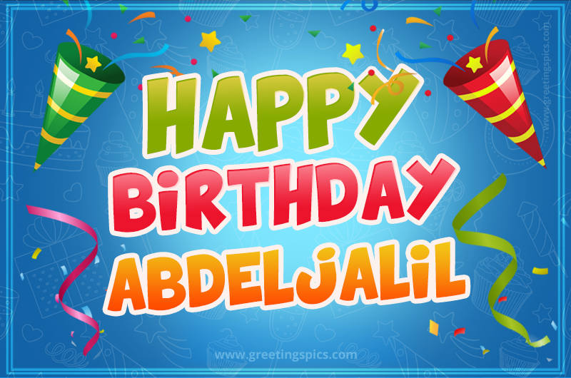 Happy Birthday Abdeljalil picture with confetti and party poppers