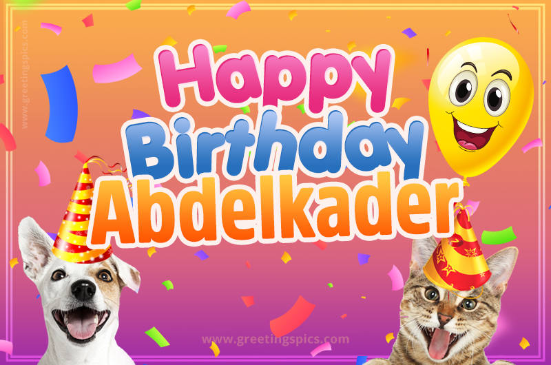 Happy Birthday Abdelkader Funny Image with cat and dog