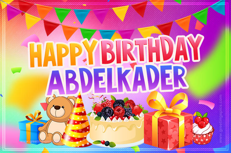 Bright card with Wishes for a Happy Birthday for Abdelkader