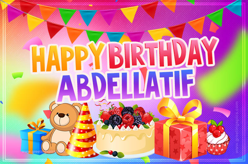 Bright card with Wishes for a Happy Birthday for Abdellatif