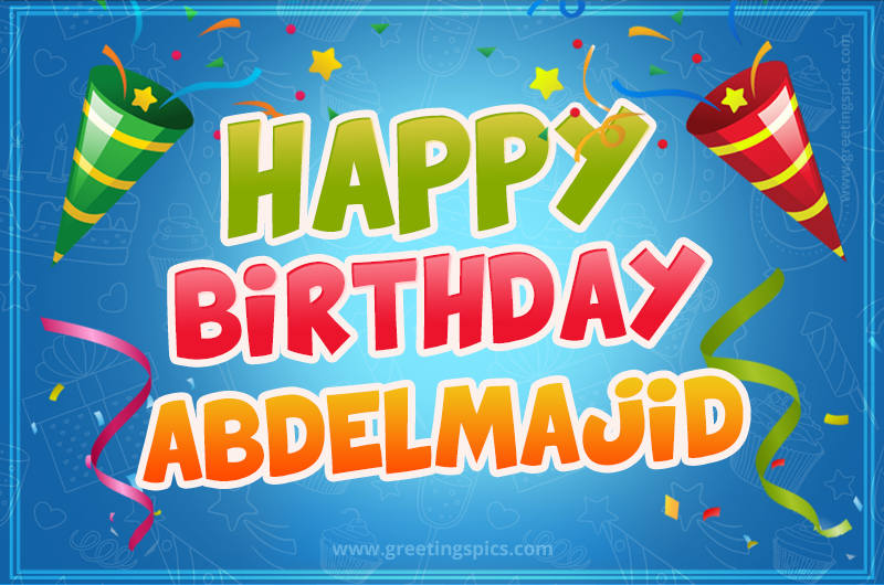 Happy Birthday Abdelmajid picture with confetti and party poppers