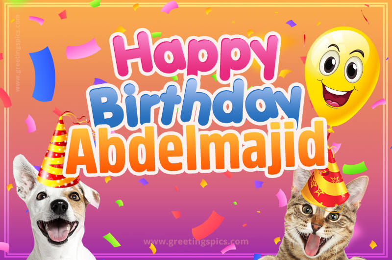 Happy Birthday Abdelmajid Funny Image with cat and dog