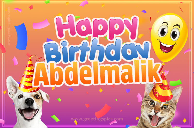 Happy Birthday Abdelmalik Funny Image with cat and dog