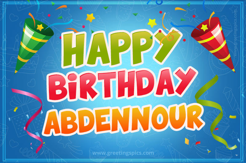 Happy Birthday Abdennour picture with confetti and party poppers