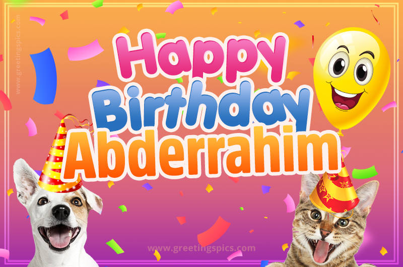 Happy Birthday Abderrahim Funny Image with cat and dog