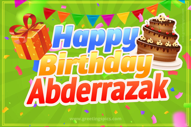 Happy Birthday Abderrazak picture with flags, chocolate cake and gift box